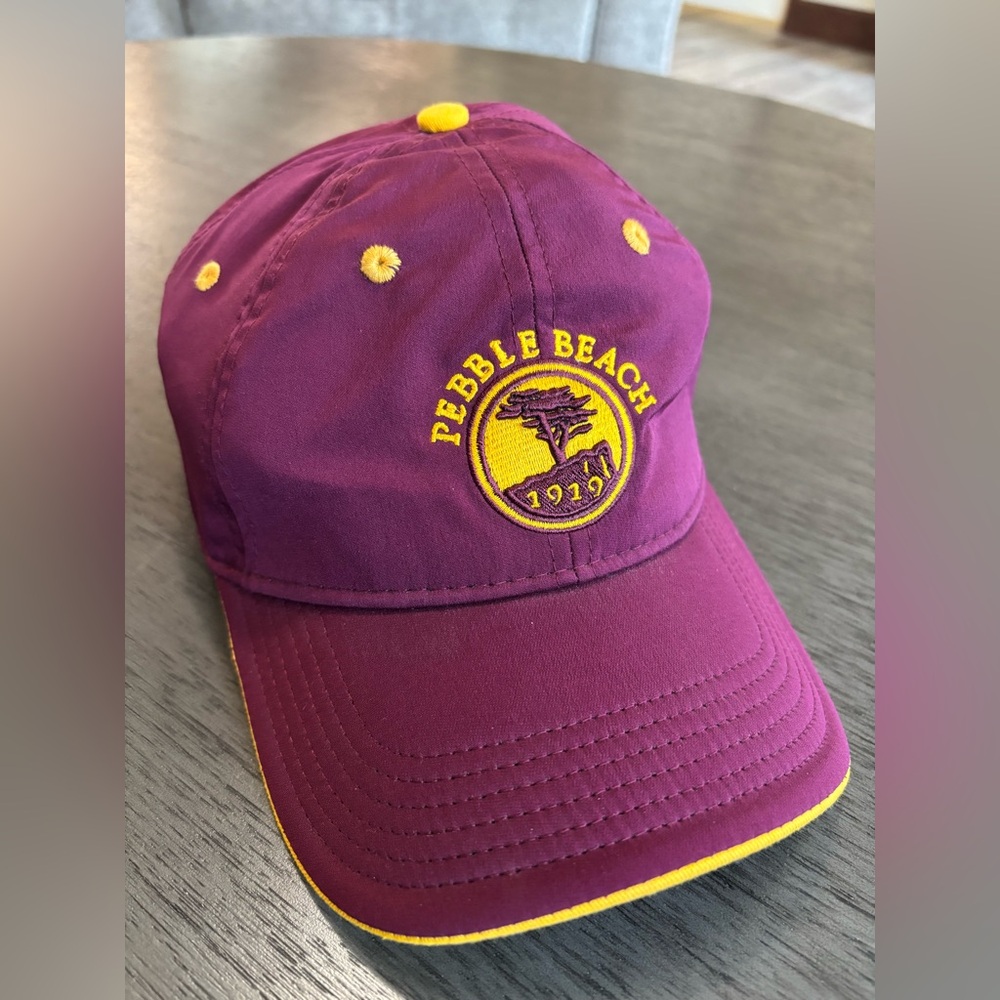 Pebble Beach 1919 Hat Cap Adjustable Strap Red Maroon Gold